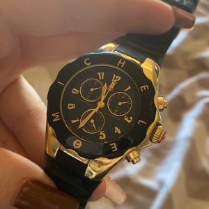 Michele black jelly watch with gold face